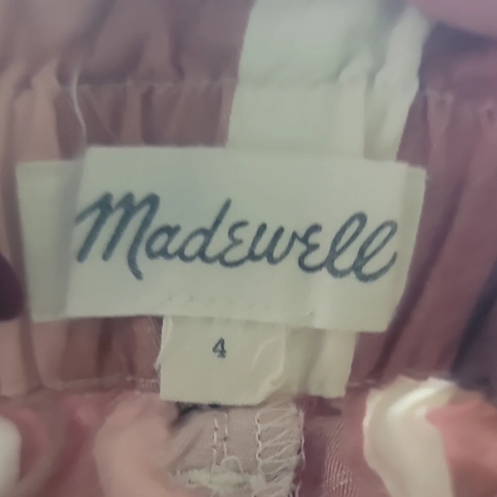 Madewell Blush tan Ivory viscose cotton linen striped paper bag waist shorts 4 - Picture 4 of 8